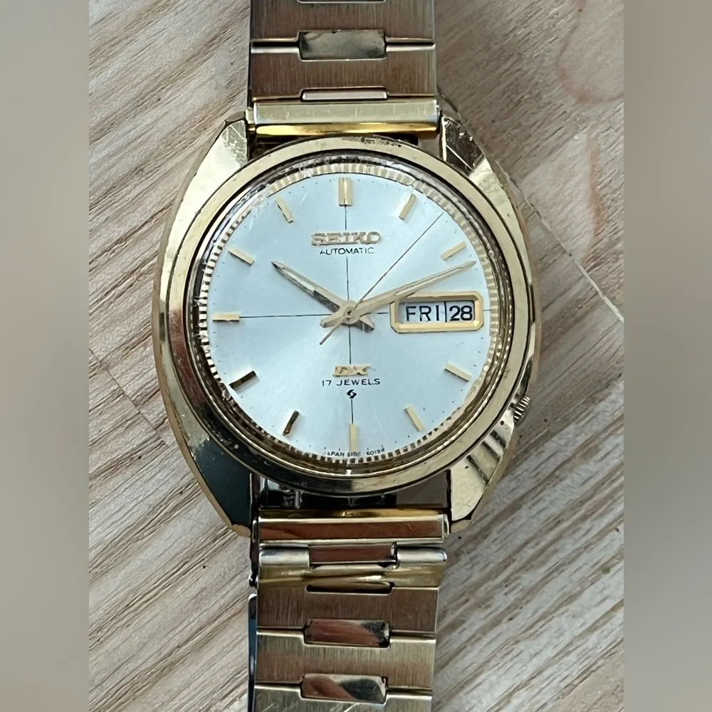 Seiko DX Automatic Rare Vintage Men’s Watch Gold Bracelet Case Silver Dial